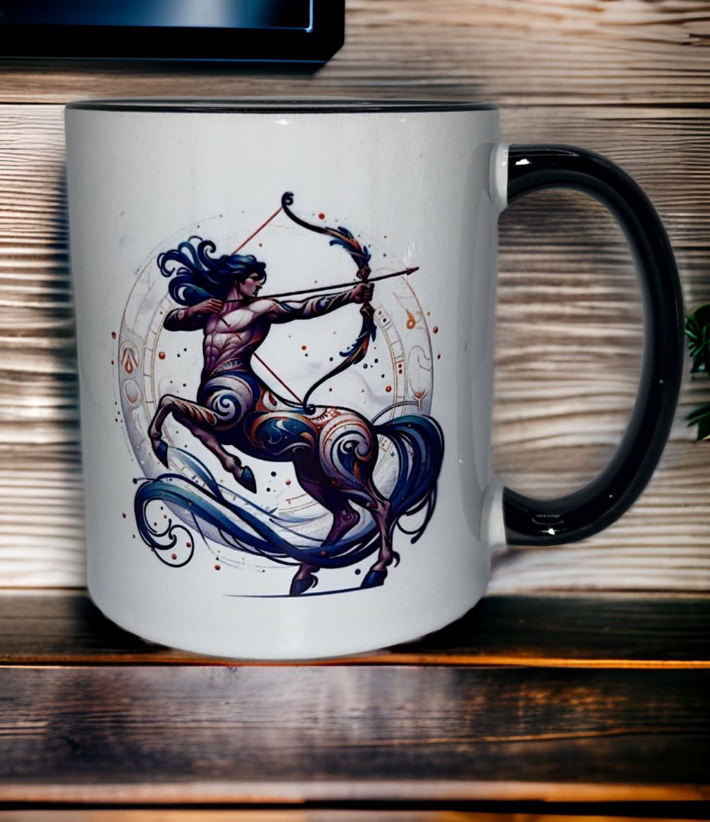 Sternzeichen Tasse, Kaffeebecher mit farbigen Henkel und ihrem persönlichen Text