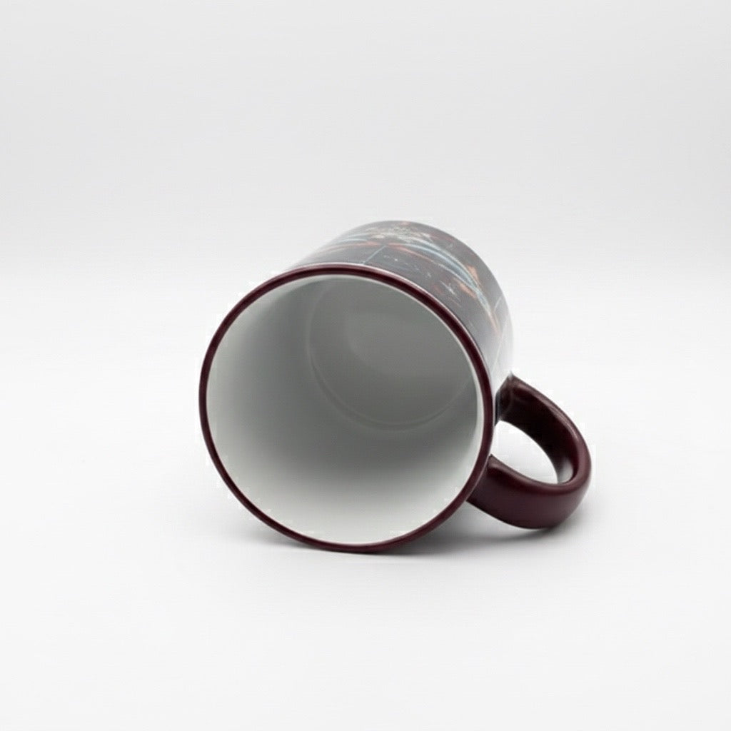 Tasse mit Sternzeichen-Motiv Fische / beidseitig bedruckt / Spülmaschinenfest /Sublimationstasse mit hochwertiger Orca-Beschichtung/ weiß-maroon glänzend/ 330 ml