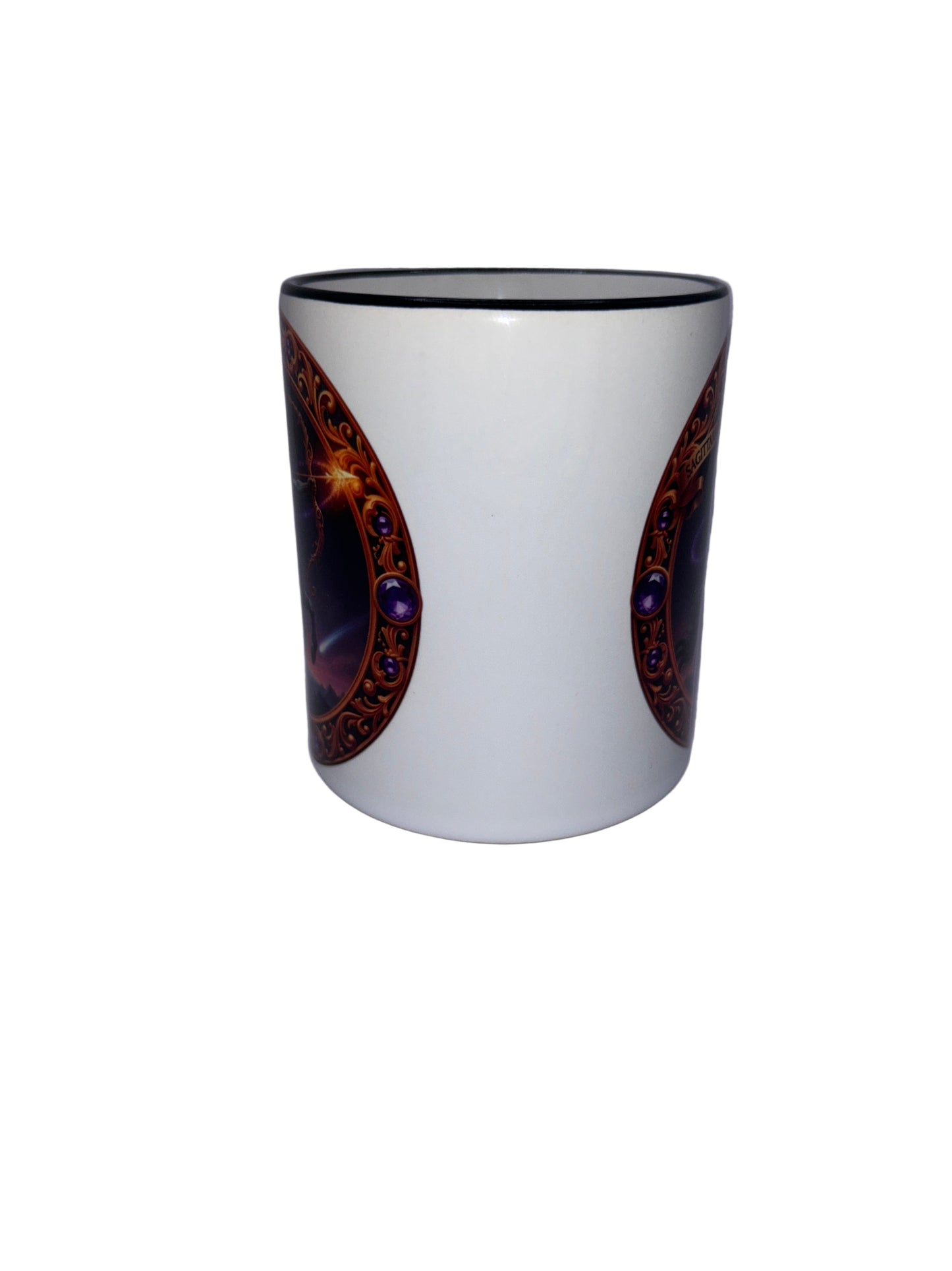 Tasse mit Sternzeichen-Motiv Schütze / beidseitig bedruckt / Spülmaschinenfest /Sublimationstasse mit hochwertiger Orca-Beschichtung/ weiß –schwarz glänzend/ 330 ml