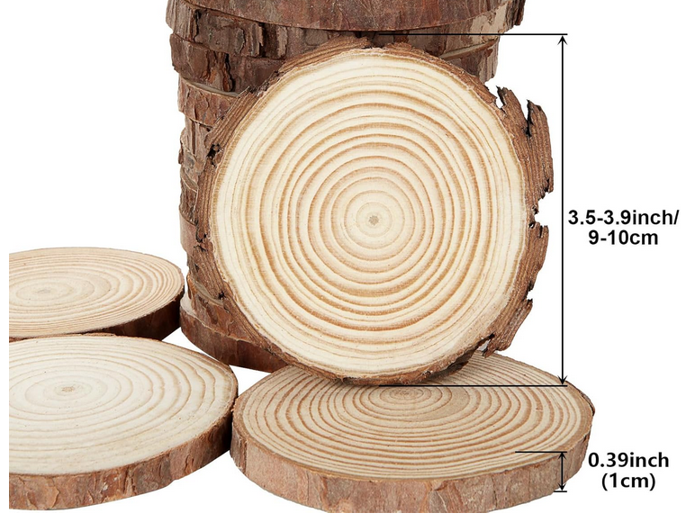 Rustikale Holzscheiben mit Hirsch-Gravur, Naturholz Untersetzer, 10cm Baumscheiben, 2 Stück