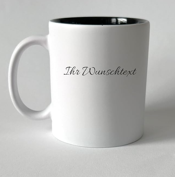 Keramik Kaffeetasse mit Lasergravur, Wildschwein-Motiv, Weiß mit schwarzem Innenbereich, 350ml, Tiermotiv, personalisierbar, Geschenk, Geburtstag, Vatertag, Muttertag