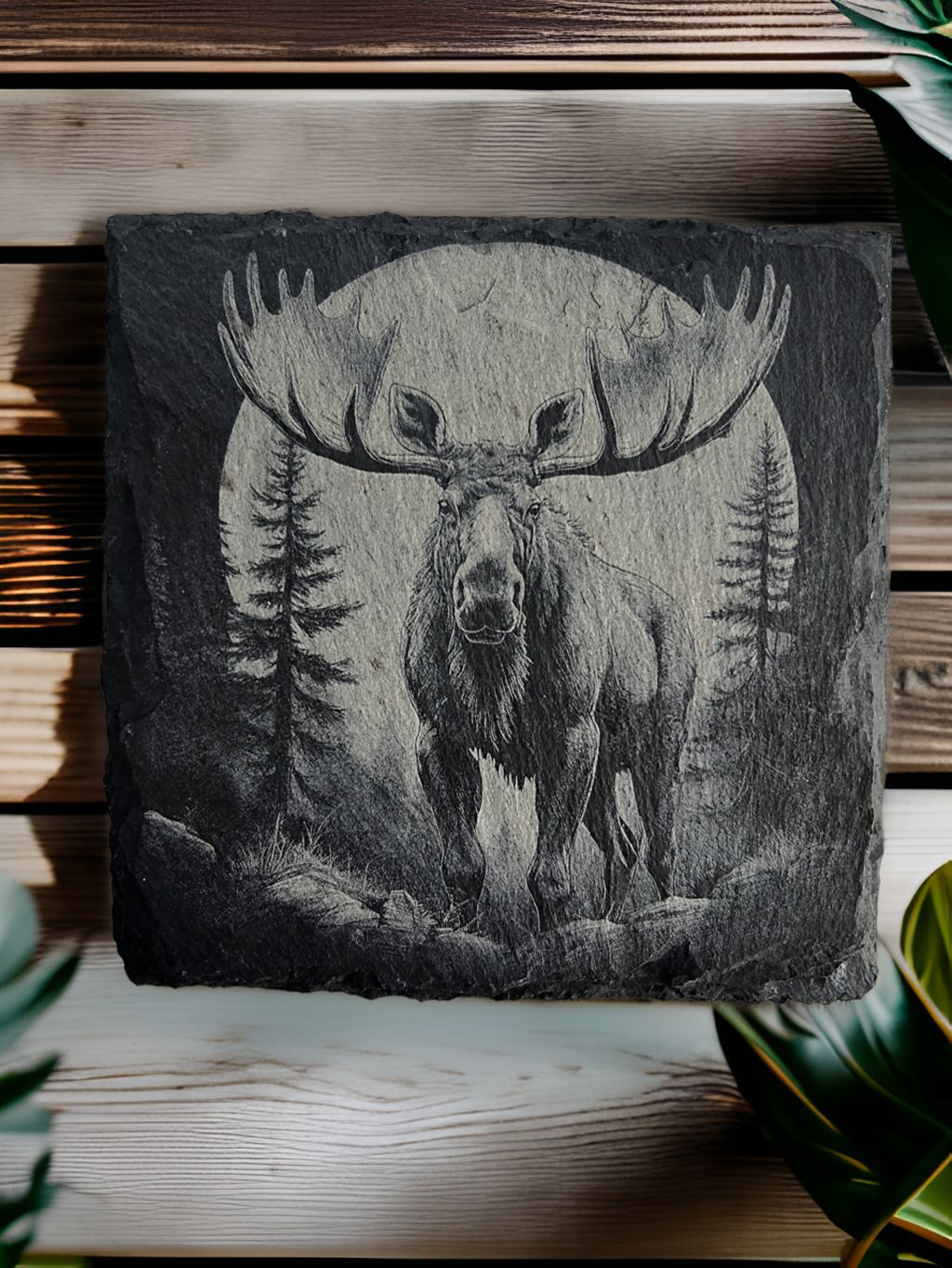 Schieferuntersetzer mit glatten Kanten 10x10 cm mit Motiv