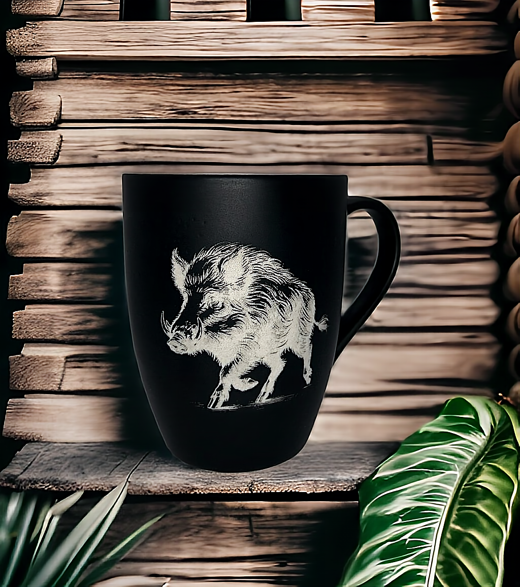 Tasse mit Gravur/auf Wunsch auch mit Text/gummierte Oberfläche/Farbe Schwarz/Porzellan/Personalisiert/Geschenk/mit Verschiedenen-Motiven in Geschenkverpackung/ Hobby