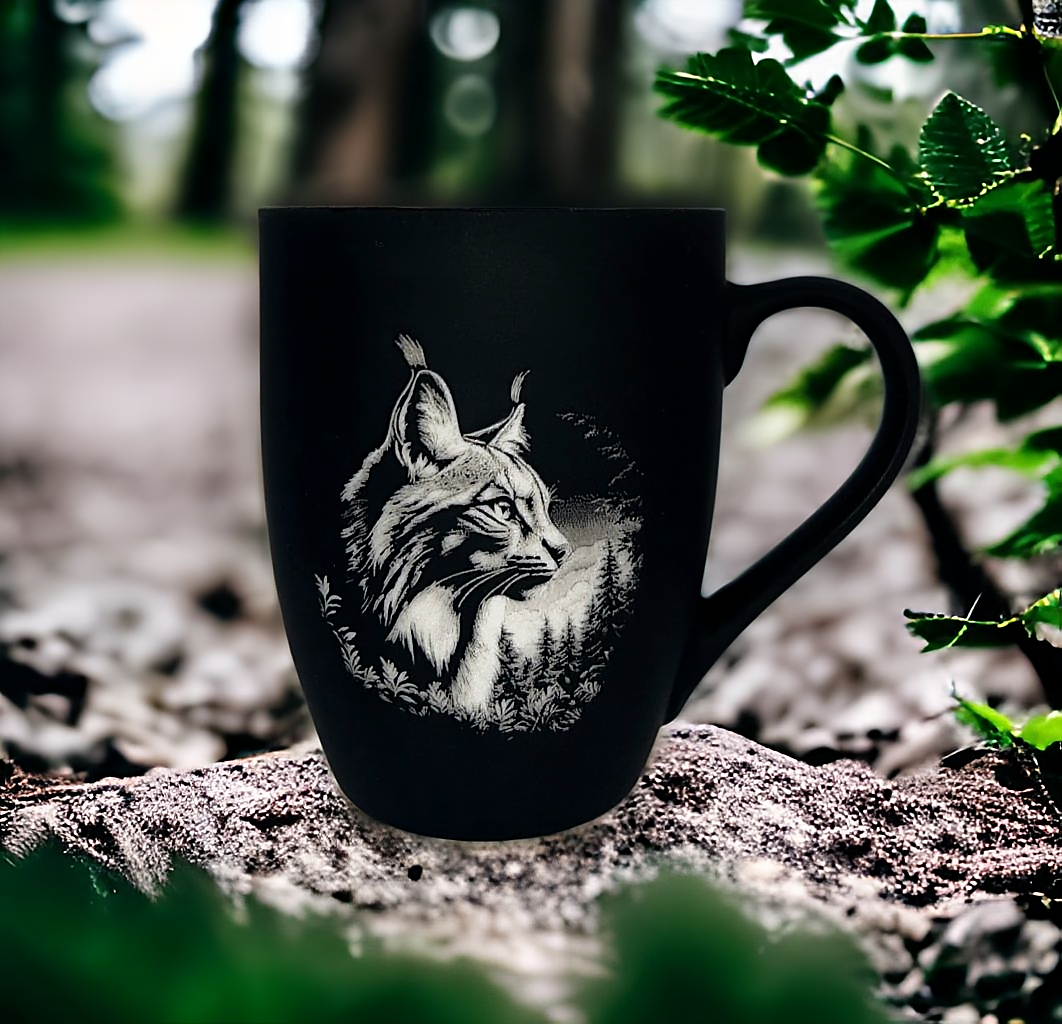 Tasse mit Gravur/auf Wunsch auch mit Text/gummierte Oberfläche/Farbe Schwarz/Porzellan/Personalisiert/Geschenk/mit Verschiedenen-Motiven in Geschenkverpackung/ Hobby