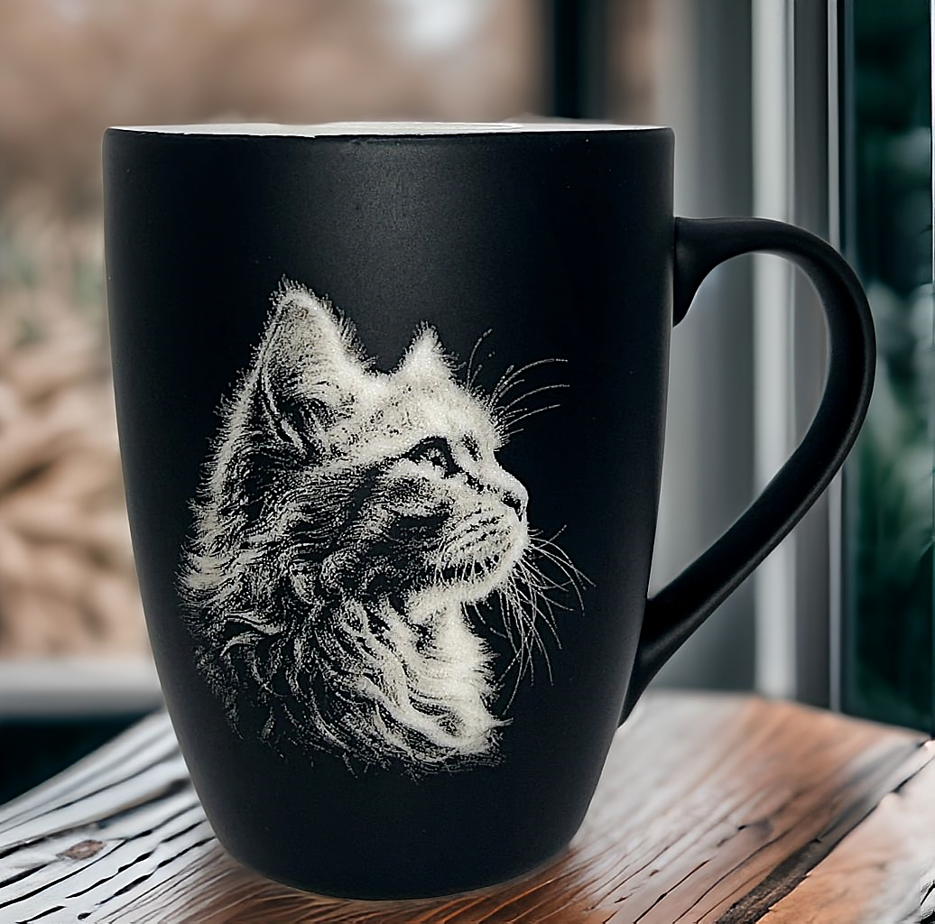 Tasse mit Gravur/auf Wunsch auch mit Text/gummierte Oberfläche/Farbe Schwarz/Porzellan/Personalisiert/Geschenk/mit Verschiedenen-Motiven in Geschenkverpackung/ Hobby