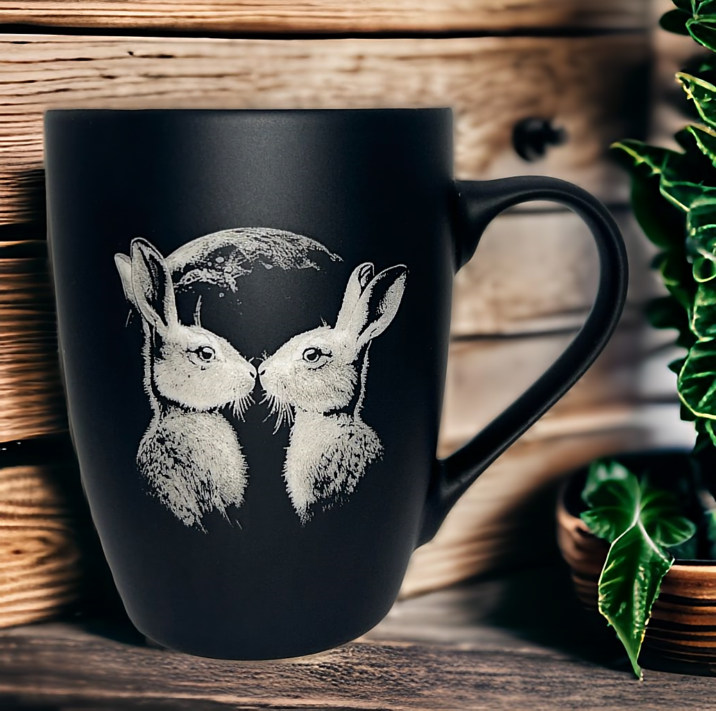 Tasse mit Gravur/auf Wunsch auch mit Text/gummierte Oberfläche/Farbe Schwarz/Porzellan/Personalisiert/Geschenk/mit Verschiedenen-Motiven in Geschenkverpackung/ Hobby