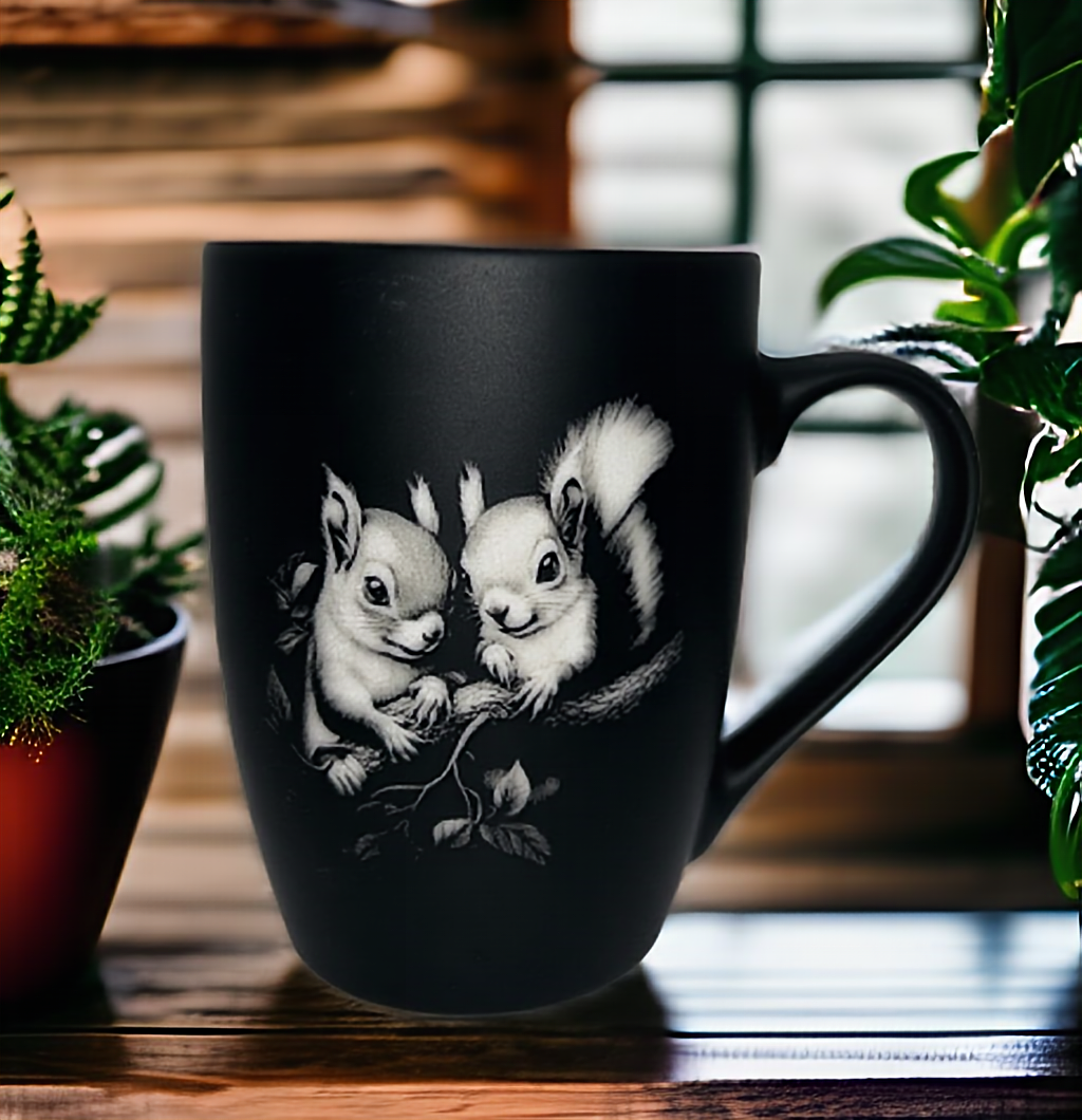 Tasse mit Gravur/auf Wunsch auch mit Text/gummierte Oberfläche/Farbe Schwarz/Porzellan/Personalisiert/Geschenk/mit Verschiedenen-Motiven in Geschenkverpackung/ Hobby