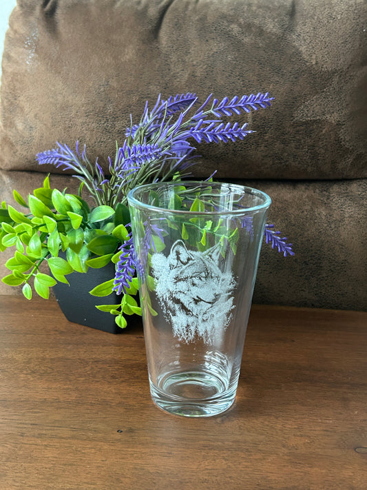 Trinkglas mit Motiv/ Wolf/ Wolfgravur/ Tiermotiv/ Gravur/ 300 ml