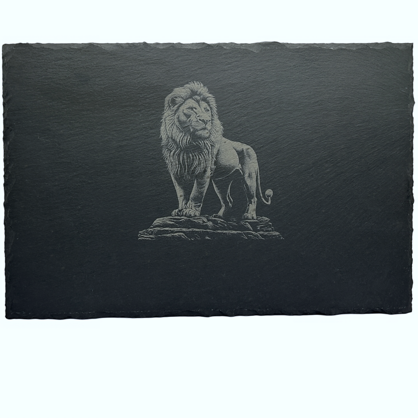 WAS Germany  Naturschiefer-Servierplatte, mit Löwenmotiv, Schiefertafel personalisierbar mit Gravur 30 × 20 x 0,6 cm,   für Käse, Sushi und Antipasti