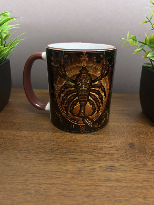 Tasse mit Sternzeichen-Motiv Skorpion / beidseitig bedruckt / Spülmaschinenfest /Sublimationstasse mit hochwertiger Orca-Beschichtung/ weiß-maroon glänzend/ 330 ml