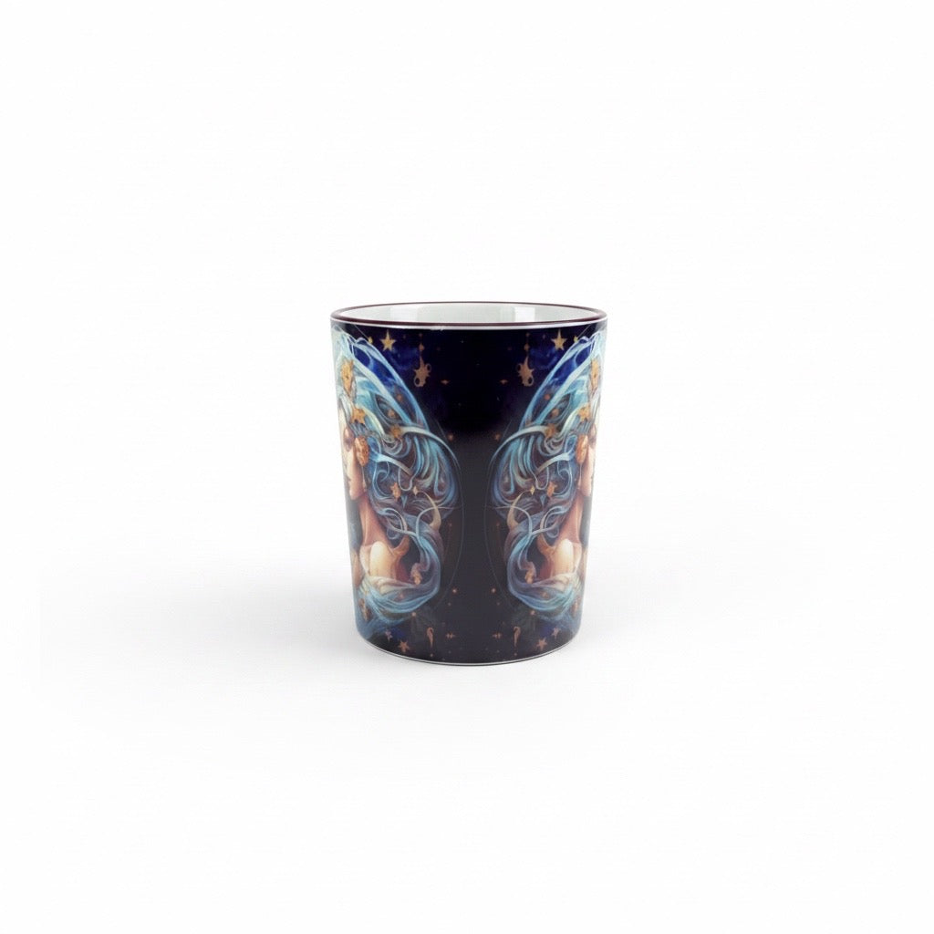 Tasse mit Sternzeichen-Motiv Zwillinge / beidseitig bedruckt / Spülmaschinenfest /Sublimationstasse mit hochwertiger Orca-Beschichtung/ weiß-maroon glänzend/ 330 ml