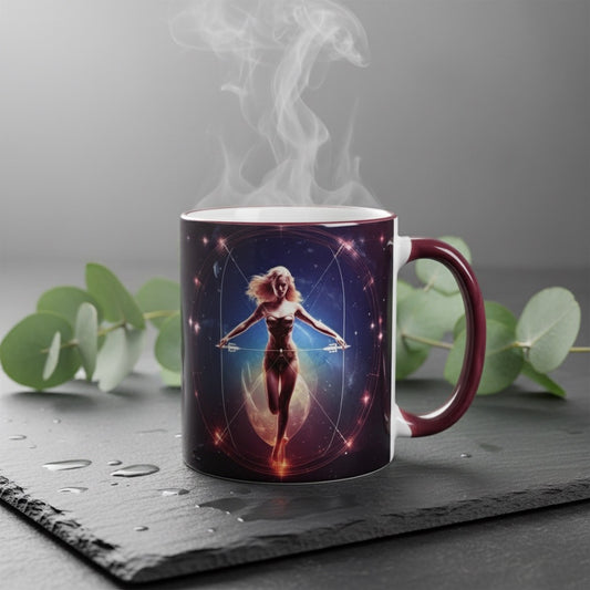 Tasse mit Sternzeichen-Motiv Schütze / beidseitig bedruckt / Spülmaschinenfest /Sublimationstasse mit hochwertiger Orca-Beschichtung/ weiß-maroon glänzend/ 330 ml