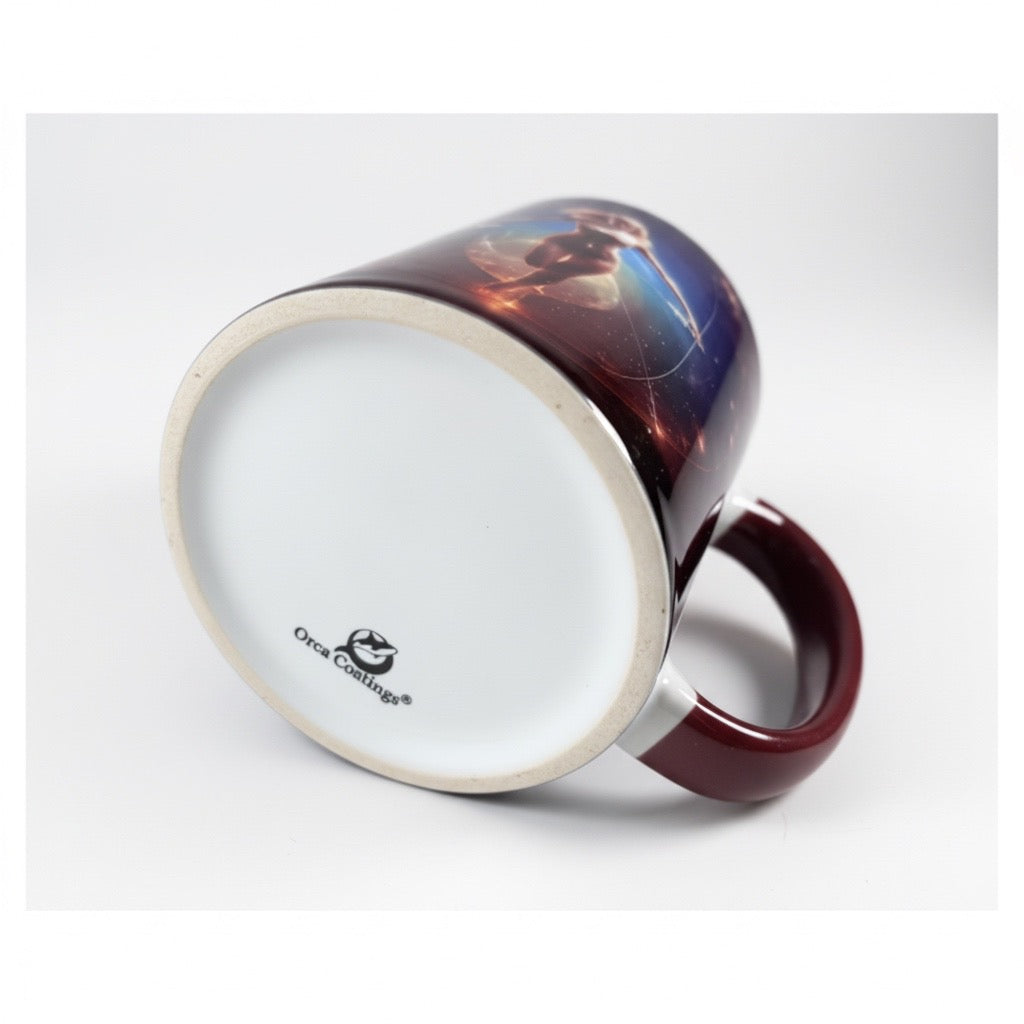 Tasse mit Sternzeichen-Motiv Schütze / beidseitig bedruckt / Spülmaschinenfest /Sublimationstasse mit hochwertiger Orca-Beschichtung/ weiß-maroon glänzend/ 330 ml