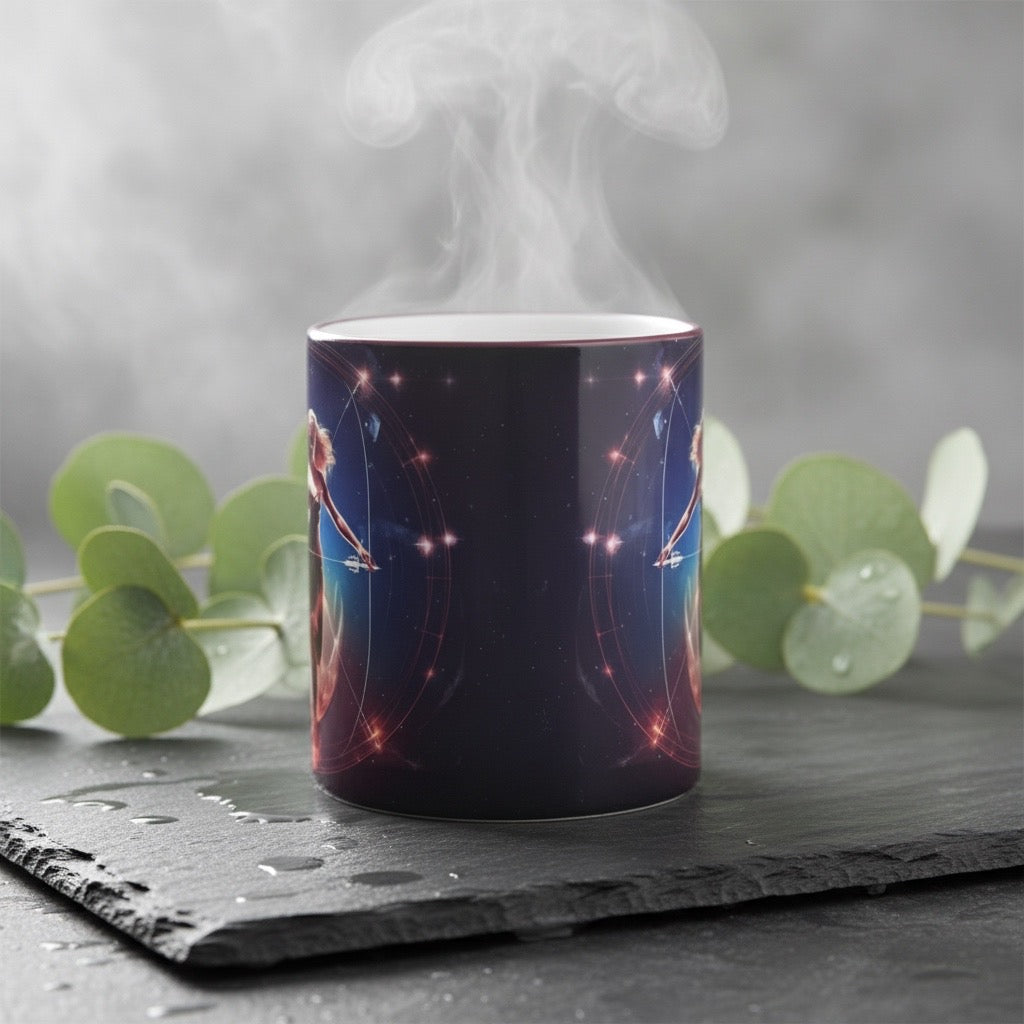 Tasse mit Sternzeichen-Motiv Schütze / beidseitig bedruckt / Spülmaschinenfest /Sublimationstasse mit hochwertiger Orca-Beschichtung/ weiß-maroon glänzend/ 330 ml