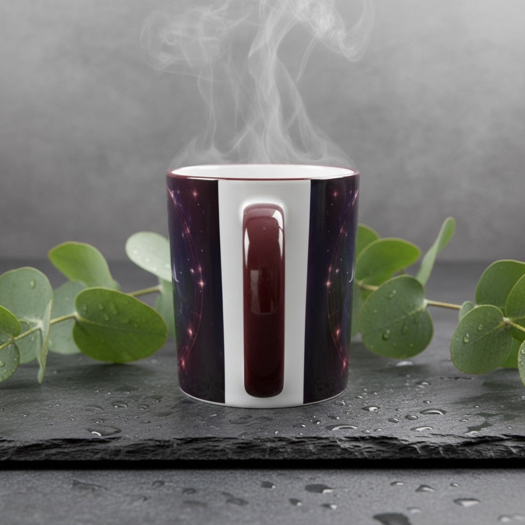 Tasse mit Sternzeichen-Motiv Schütze / beidseitig bedruckt / Spülmaschinenfest /Sublimationstasse mit hochwertiger Orca-Beschichtung/ weiß-maroon glänzend/ 330 ml