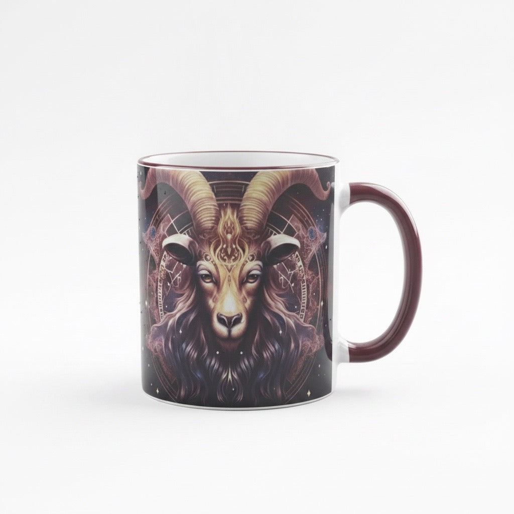 Tasse mit Sternzeichen-Motiv Steinbock / beidseitig bedruckt / Spülmaschinenfest /Sublimationstasse mit hochwertiger Orca-Beschichtung/ weiß – blau glänzend/ 330 ml