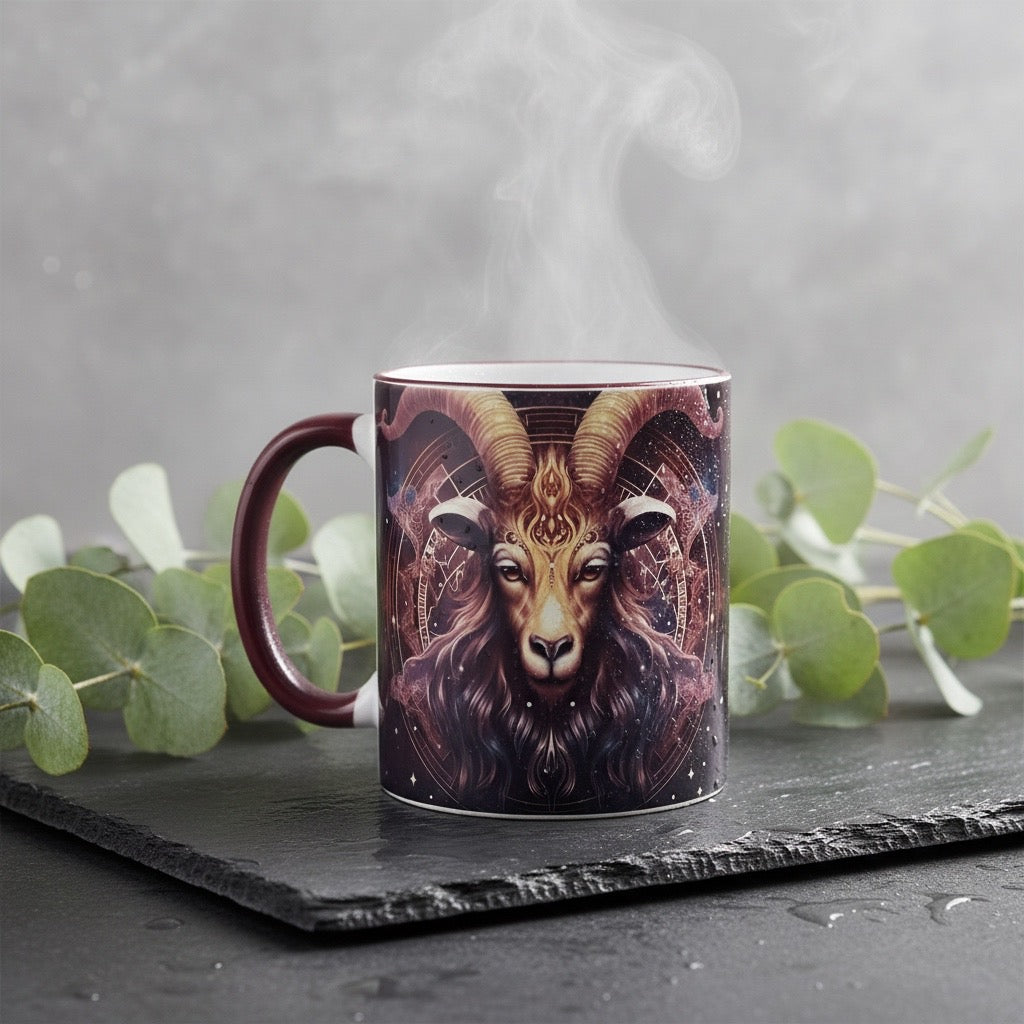 Tasse mit Sternzeichen-Motiv Steinbock / beidseitig bedruckt / Spülmaschinenfest /Sublimationstasse mit hochwertiger Orca-Beschichtung/ weiß – blau glänzend/ 330 ml