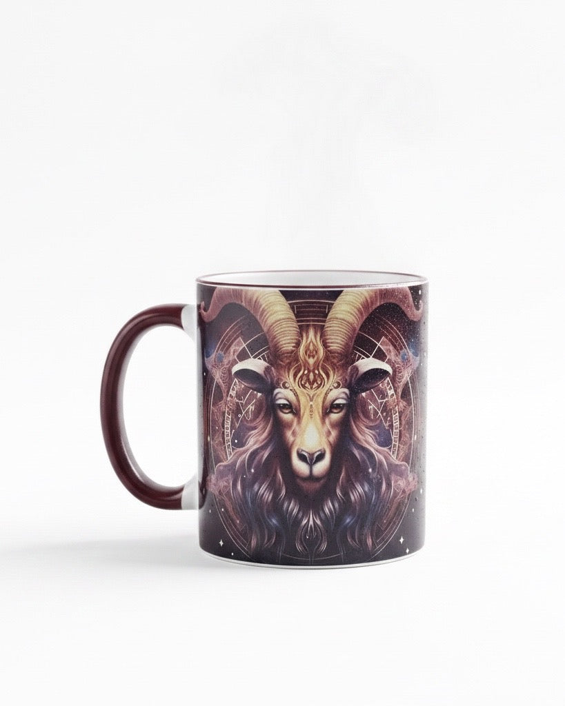 Tasse mit Sternzeichen-Motiv Steinbock / beidseitig bedruckt / Spülmaschinenfest /Sublimationstasse mit hochwertiger Orca-Beschichtung/ weiß – blau glänzend/ 330 ml