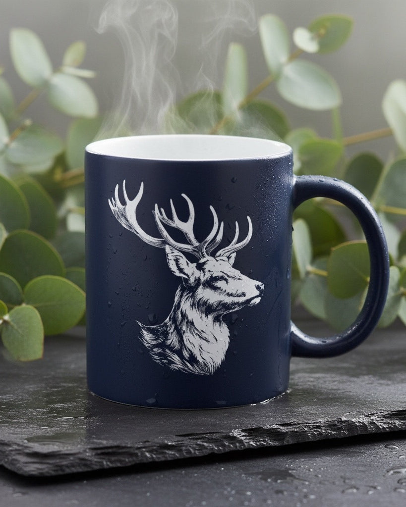 Keramik Kaffeetasse mit Lasergravur, verschiedene Motive, Schwarz, Matt mit weißem Innenbereich, Personalisierbar, Geschenkidee, 350ml