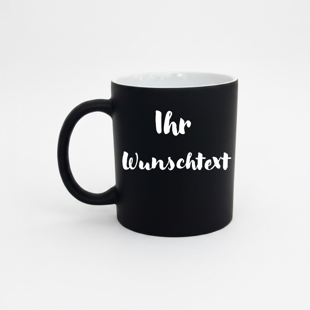 Keramik Kaffeetasse mit Lasergravur, verschiedene Motive, Schwarz, Matt mit weißem Innenbereich, Personalisierbar, Geschenkidee, 350ml