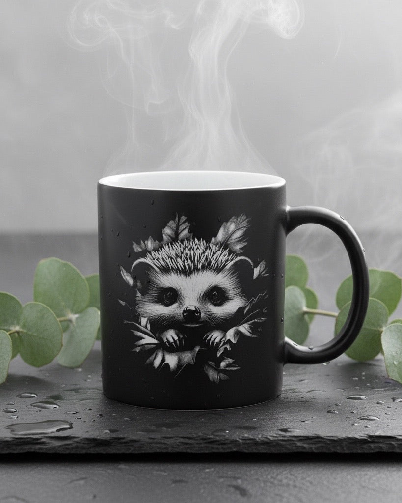 Keramik Kaffeetasse mit Lasergravur, verschiedene Motive, Schwarz, Matt mit weißem Innenbereich, Personalisierbar, Geschenkidee, 350ml