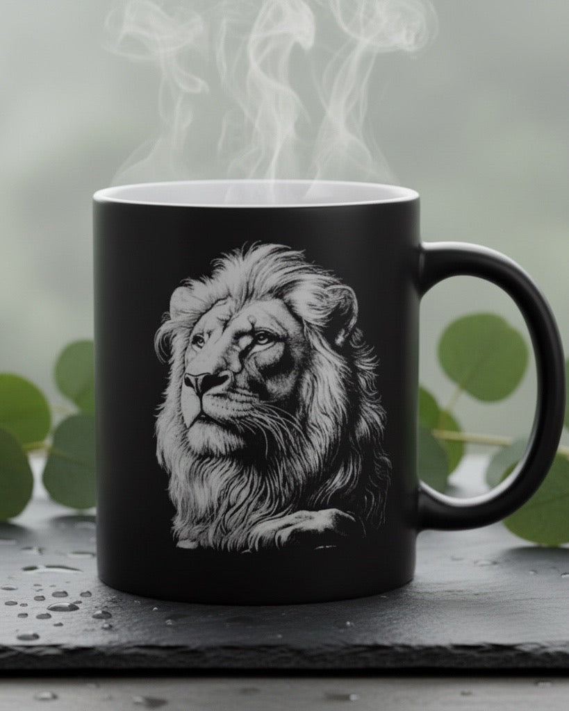 Keramik Kaffeetasse mit Lasergravur, verschiedene Motive, Schwarz, Matt mit weißem Innenbereich, Personalisierbar, Geschenkidee, 350ml