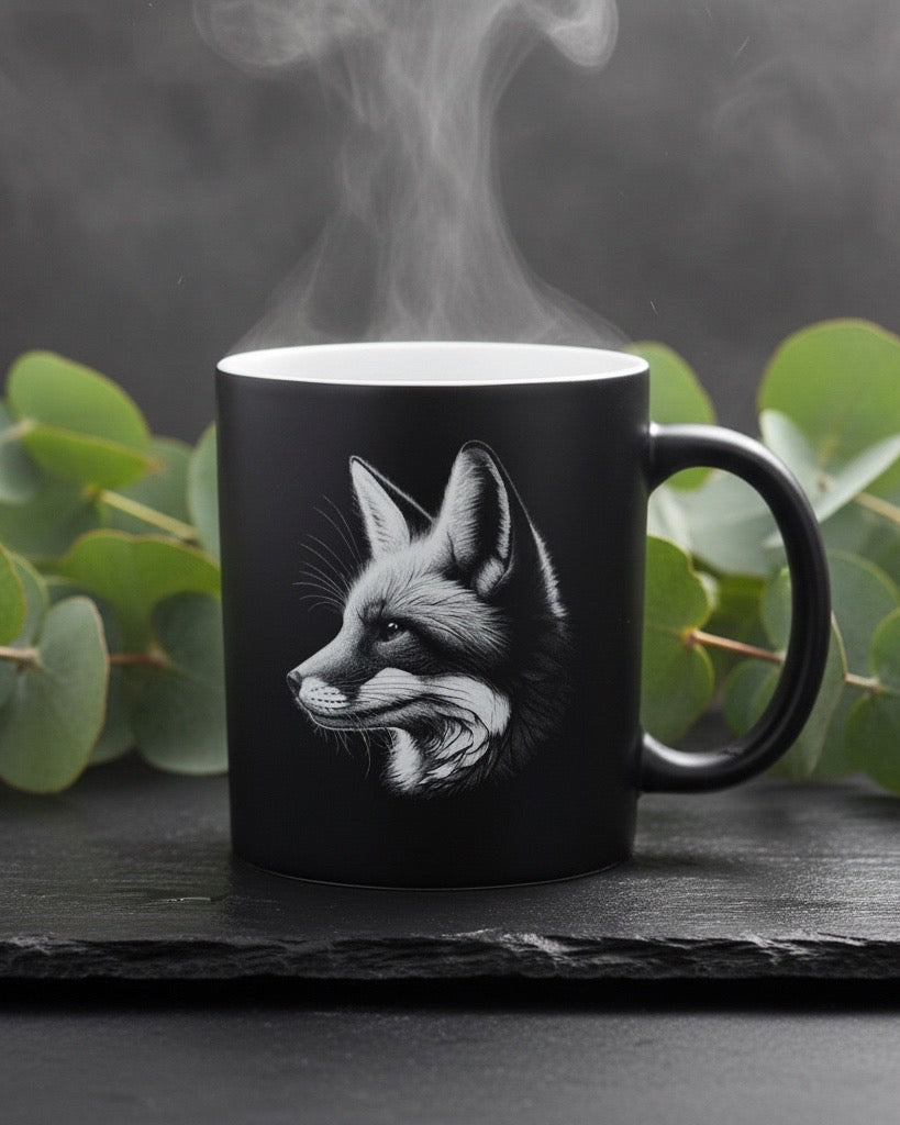 Keramik Kaffeetasse mit Lasergravur, verschiedene Motive, Schwarz, Matt mit weißem Innenbereich, Personalisierbar, Geschenkidee, 350ml