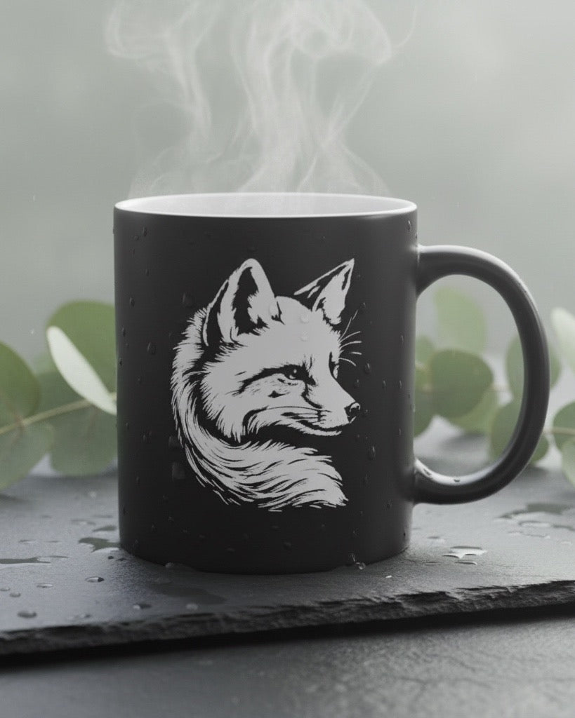 Keramik Kaffeetasse mit Lasergravur, verschiedene Motive, Schwarz, Matt mit weißem Innenbereich, Personalisierbar, Geschenkidee, 350ml