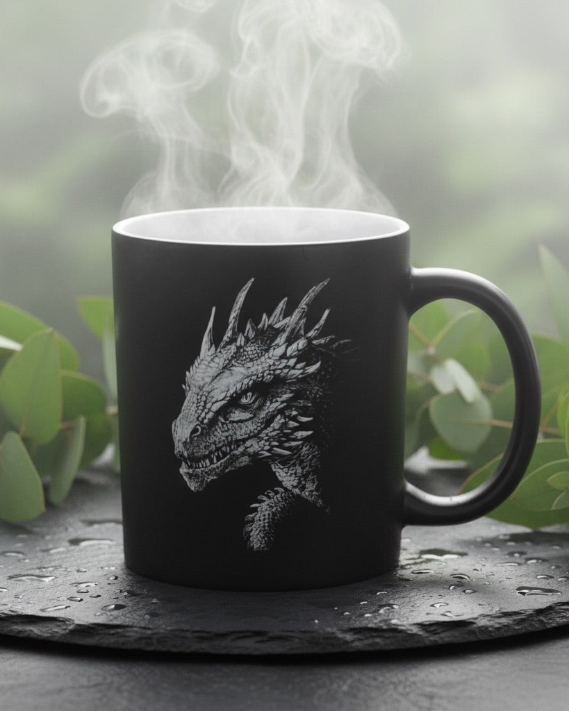 Keramik Kaffeetasse mit Lasergravur, verschiedene Motive, Schwarz, Matt mit weißem Innenbereich, Personalisierbar, Geschenkidee, 350ml