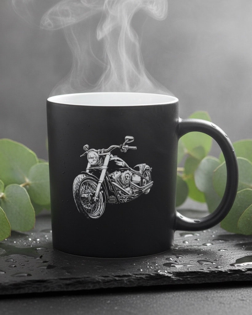 Keramik Kaffeetasse mit Lasergravur, verschiedene Motive, Schwarz, Matt mit weißem Innenbereich, Personalisierbar, Geschenkidee, 350ml