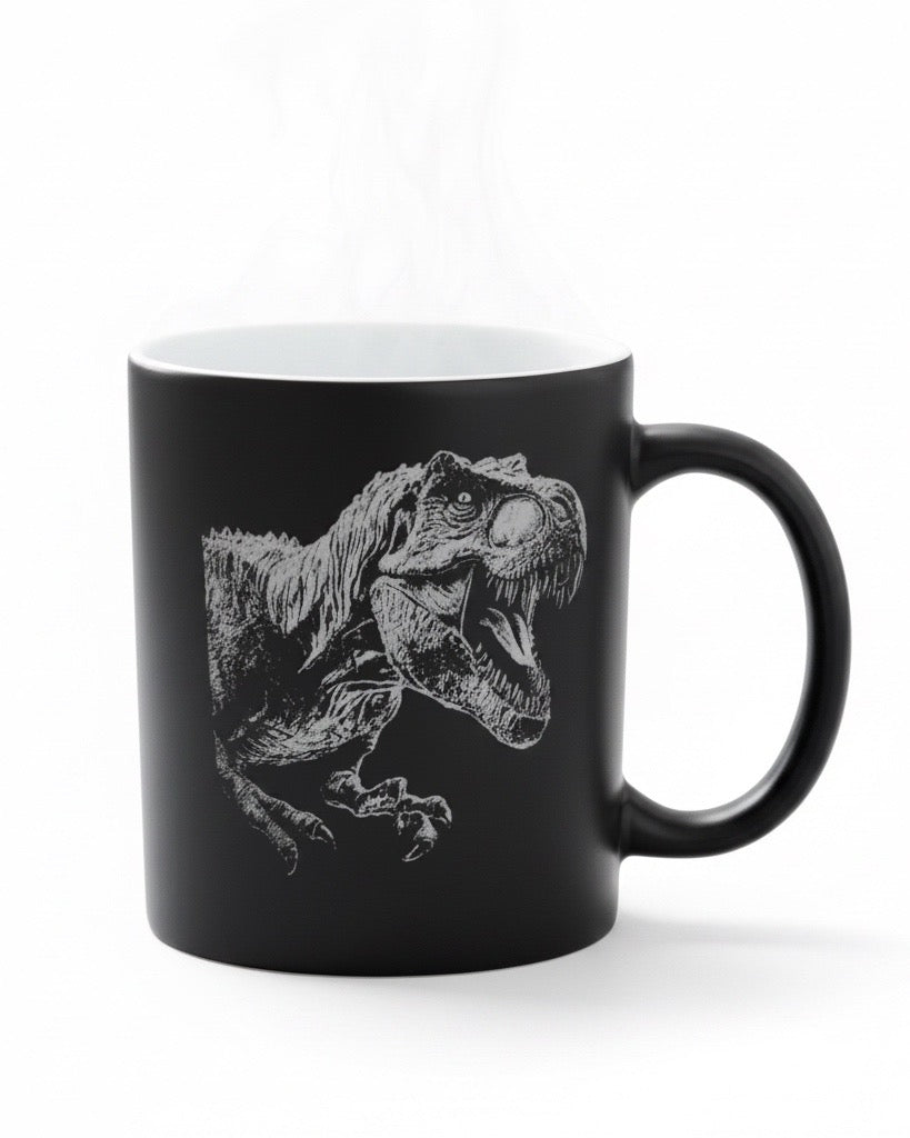 Keramik Kaffeetasse mit Lasergravur, verschiedene Motive, Schwarz, Matt mit weißem Innenbereich, Personalisierbar, Geschenkidee, 350ml