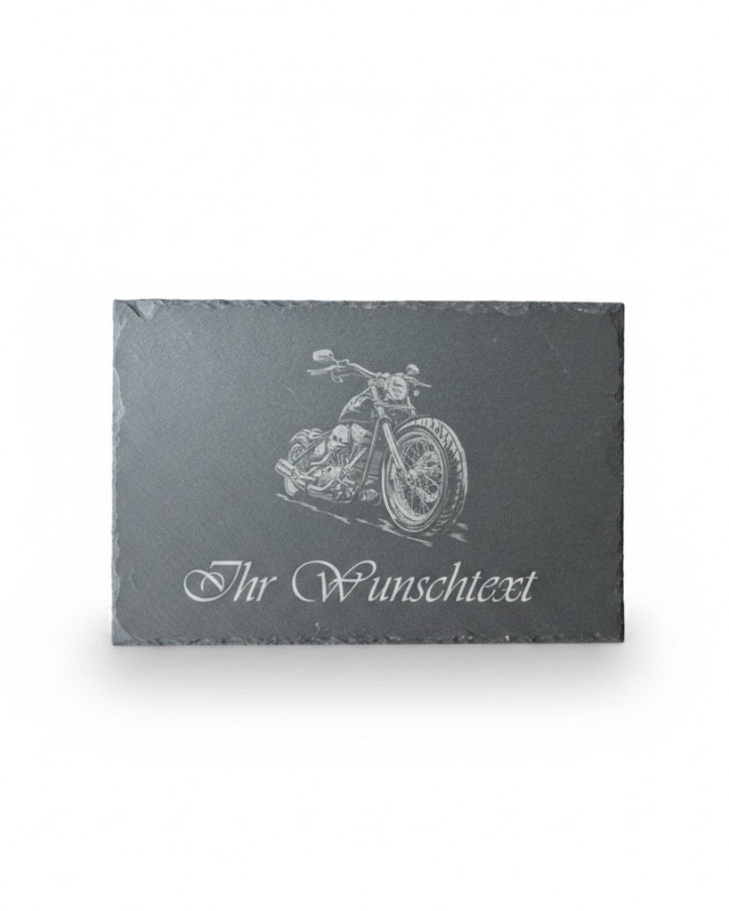 WAS Germany  Naturschiefer-Servierplatte, mit Motorrad Motiv, Schiefertafel personalisierbar mit Gravur 30 × 20 x 0,6 cm, Rechteckig,  für Käse, Sushi und Antipasti