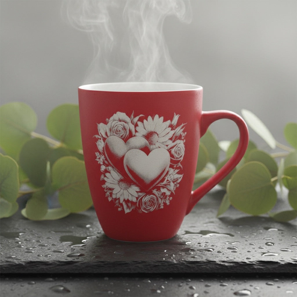 Tasse mit Gravur/auf Wunsch auch mit Text/gummierte Oberfläche/Farbe Rot/Porzellan/personalisiert/Geschenk/verschiedene Motive in Geschenkverpackung/Hobby