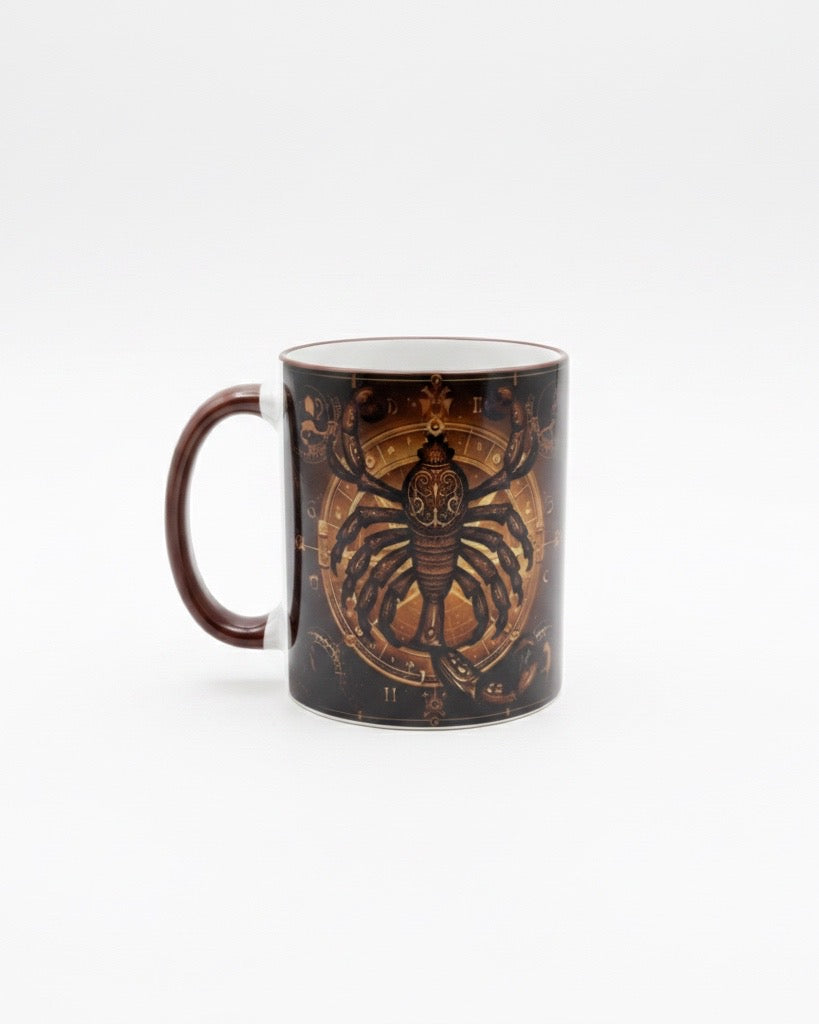 Tasse mit Sternzeichen-Motiv Skorpion / beidseitig bedruckt / Spülmaschinenfest /Sublimationstasse mit hochwertiger Orca-Beschichtung/ weiß-maroon glänzend/ 330 ml