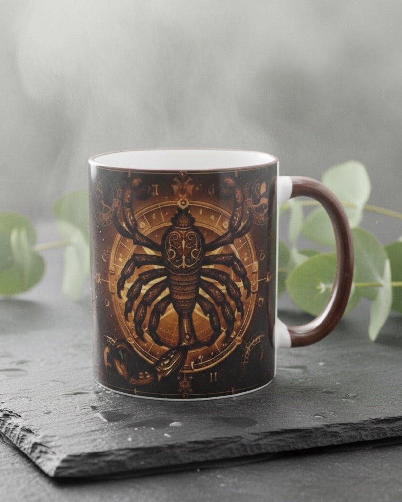 Tasse mit Sternzeichen-Motiv Skorpion / beidseitig bedruckt / Spülmaschinenfest /Sublimationstasse mit hochwertiger Orca-Beschichtung/ weiß-maroon glänzend/ 330 ml