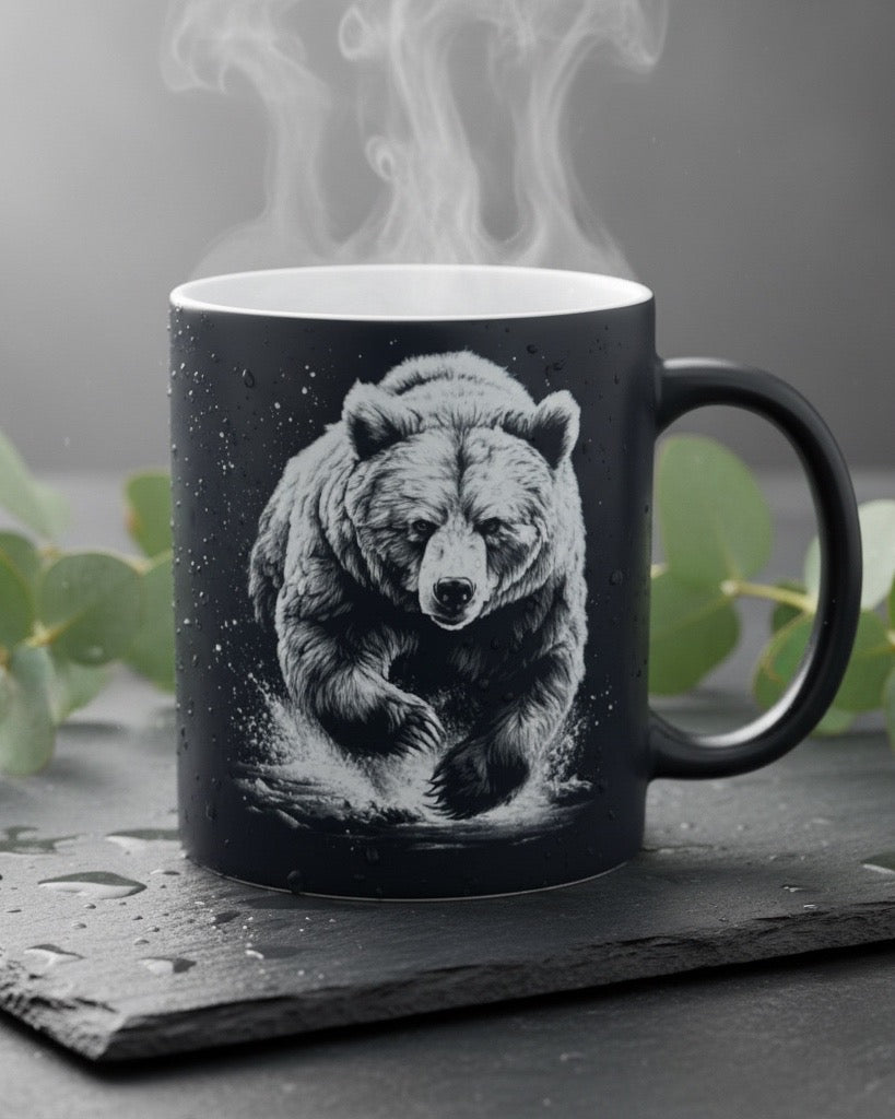 Keramik Kaffeetasse mit Lasergravur, verschiedene Motive, Schwarz, Matt mit weißem Innenbereich, Personalisierbar, Geschenkidee, 350ml