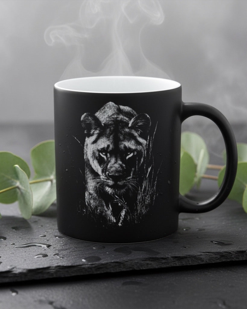Keramik Kaffeetasse mit Lasergravur, verschiedene Motive, Schwarz, Matt mit weißem Innenbereich, Personalisierbar, Geschenkidee, 350ml