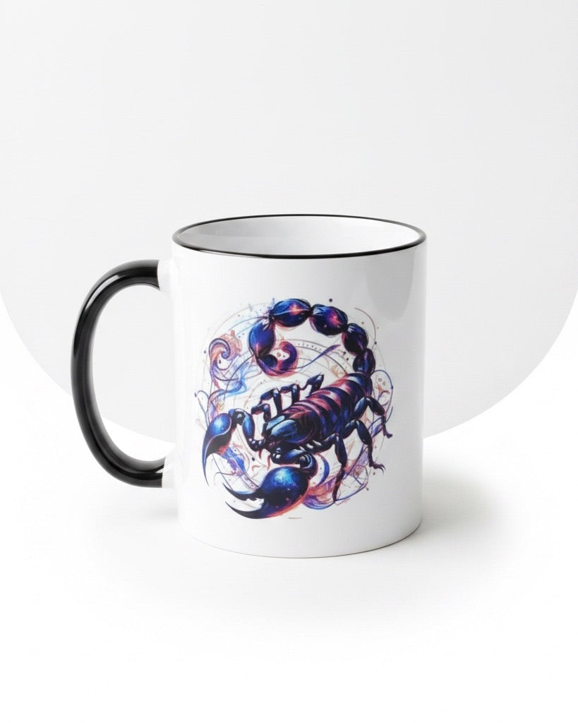Tasse mit Sternzeichen-Motiv Skorpion / beidseitig bedruckt / Spülmaschinenfest /Sublimationstasse mit hochwertiger Orca-Beschichtung/ weiß – schwarz glänzend/ 330 ml