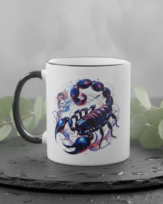 Tasse mit Sternzeichen-Motiv Skorpion / beidseitig bedruckt / Spülmaschinenfest /Sublimationstasse mit hochwertiger Orca-Beschichtung/ weiß – schwarz glänzend/ 330 ml