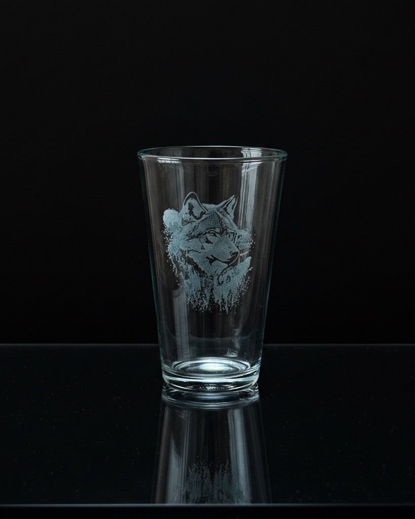 Trinkglas mit Motiv/ Wolf/ Wolfgravur/ Tiermotiv/ Gravur/ 300 ml