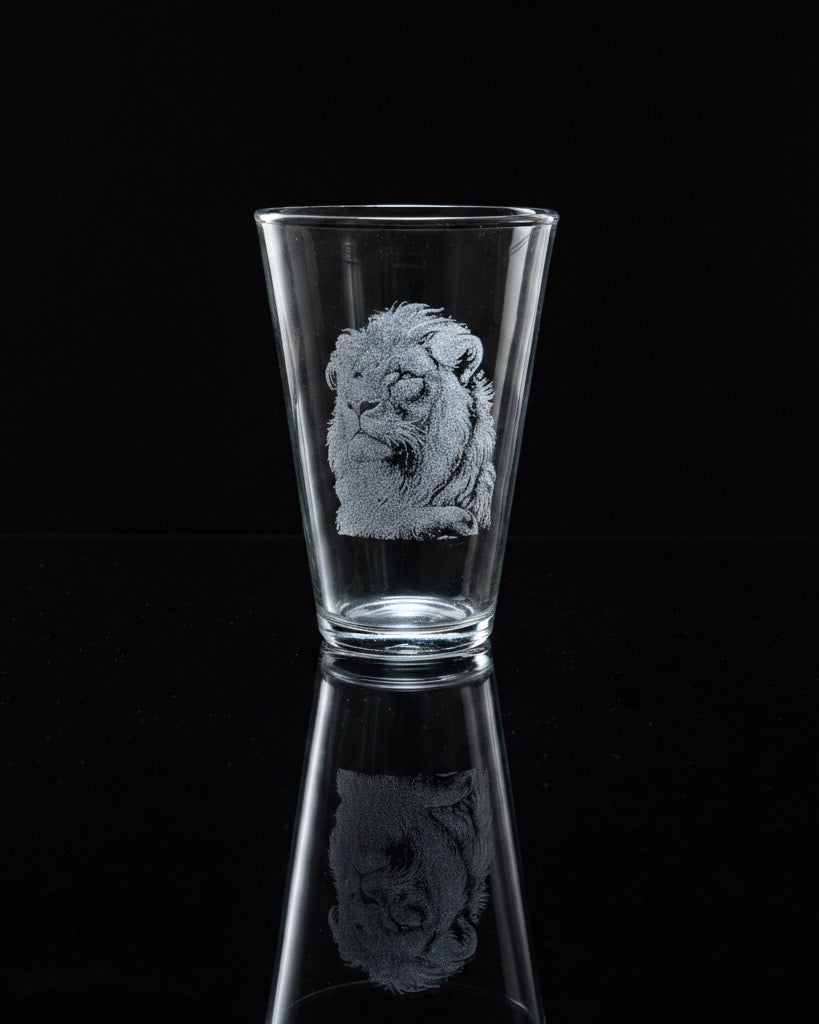 Trinkglas mit Motiv/ Löwe/ Löwenmotiv/ Tiermotiv/ Gravur/ 300 ml