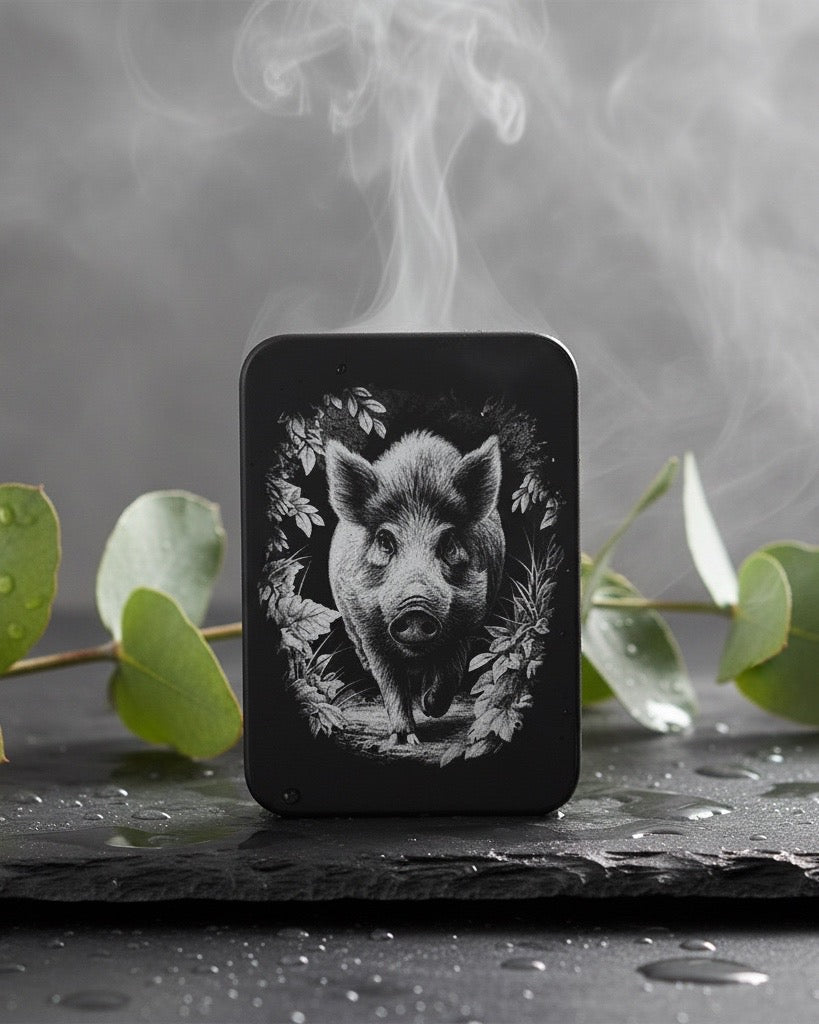 Nathan Metalldose mit Spielkarten, Schwarz, mit verschiedenen Motiven Lasergravur, Rechteckig, 9.5 x 6.5 x 3 cm, Geschenk