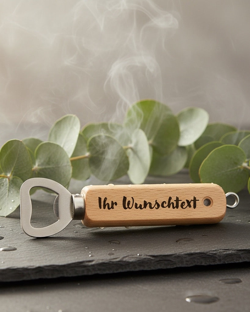 Flaschenöffner mit Gravur | Holz Edelstahl | Personalisierter Flaschenöffner | Bieröffner | Geschenkidee | Werbegeschenke