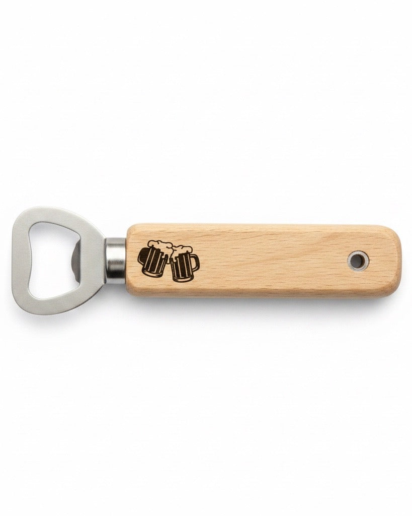 Flaschenöffner mit Gravur | Holz Edelstahl | Personalisierter Flaschenöffner | Bieröffner | Geschenkidee | Werbegeschenke