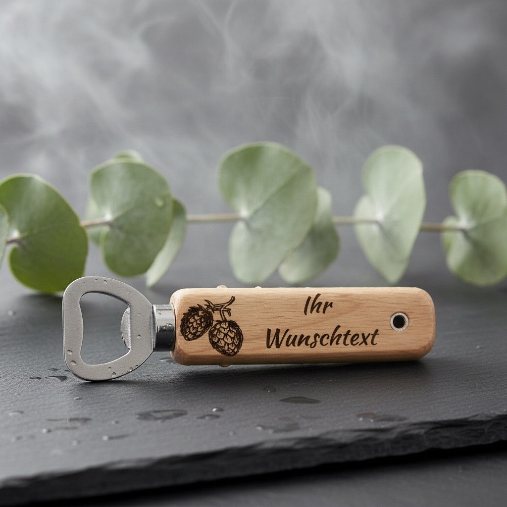 Flaschenöffner mit Gravur | Holz Edelstahl | Personalisierter Flaschenöffner | Bieröffner | Geschenkidee | Werbegeschenke
