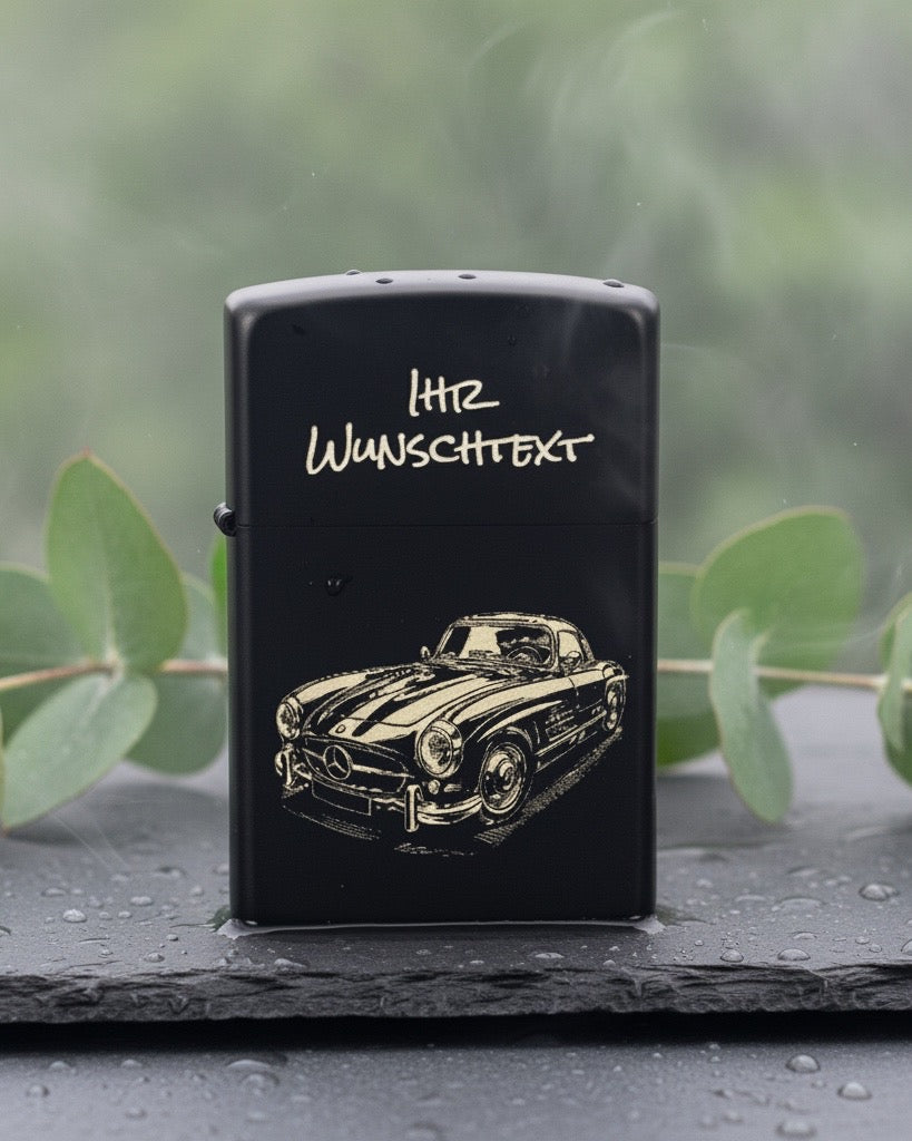 Feuerzeug mit Lasergravur, Schwarz Matt, Metall, Personalisierbar, Nachfüllbar, 5,7 x 3,9 x 1,3 cm