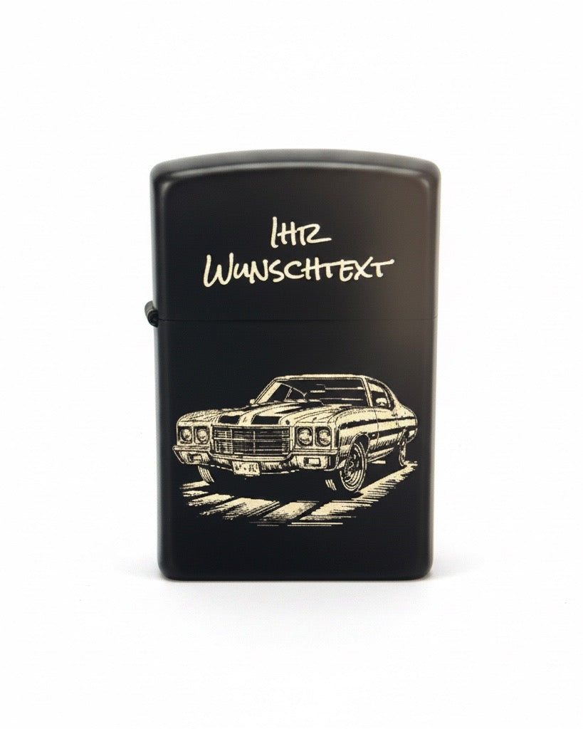 Feuerzeug mit Lasergravur, Schwarz Matt, Metall, Personalisierbar, Nachfüllbar, 5,7 x 3,9 x 1,3 cm