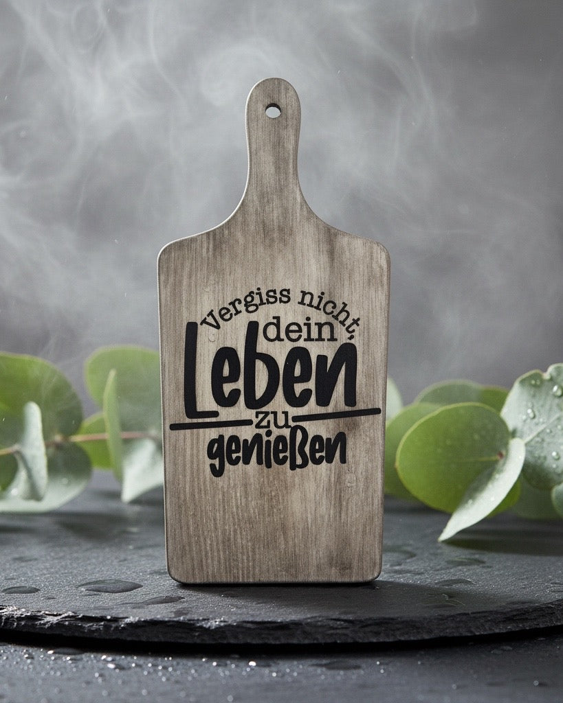 Holz-Schneidebrett mit Gravur, Buchenholz, 40 x 18 x 1,5 cm, mit Griff, Personalisierbar, Spruch-Motiv