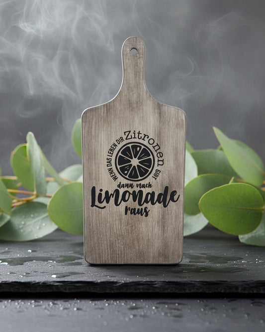 Holz-Schneidebrett mit Gravur, Buchenholz, 40 x 18 x 1,5 cm, mit Griff, Personalisierbar, Spruch-Motiv