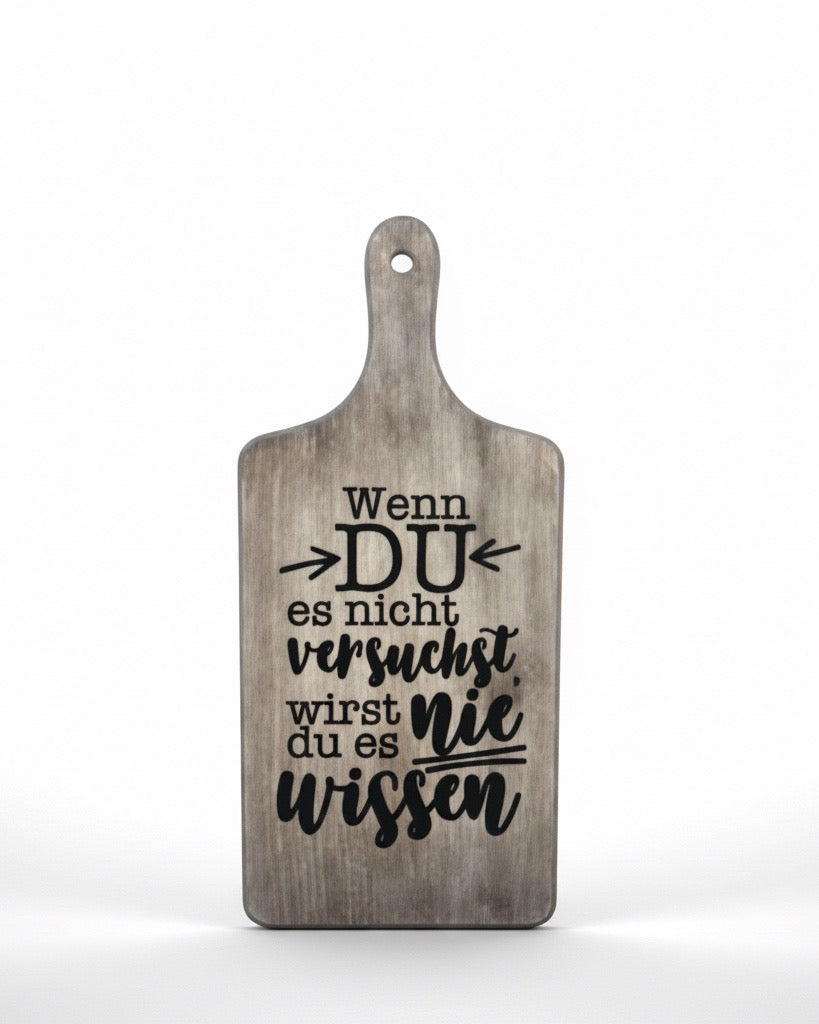 Holz-Schneidebrett mit Gravur, Buchenholz, 40 x 18 x 1,5 cm, mit Griff, Personalisierbar, Spruch-Motiv